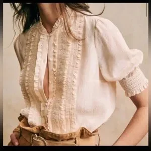 Sezane Chemise Norah Blouse Nude Ruffled